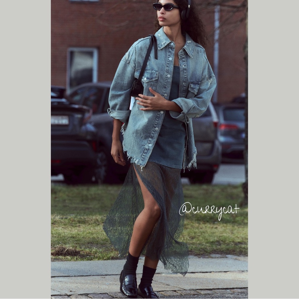 ZARA LACE TRIM DENIM DRESS